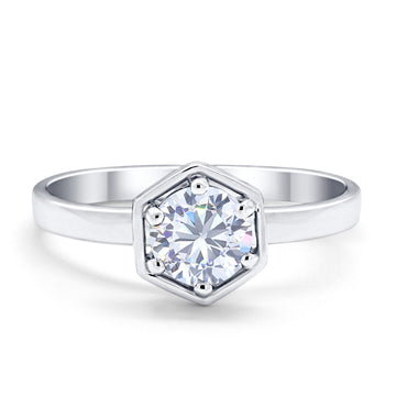 Solitaire Claw Prong Wedding Ring Simulated Cubic Zirconia 925 Sterling Silver